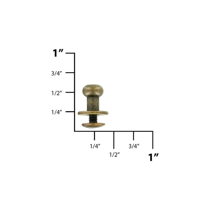 10mm, Antique Brass, Flat Top Collar Button Stud with Screw, Solid Brass - PK10