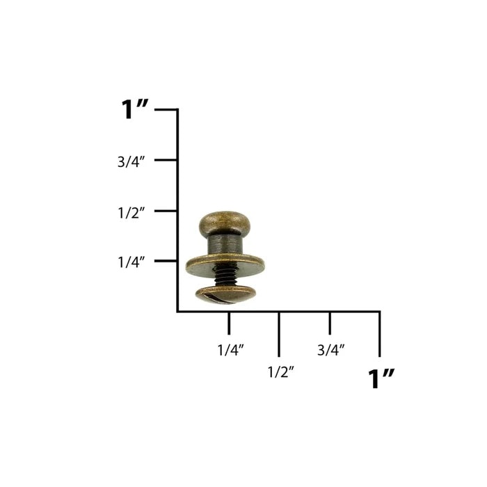10mm, Antique Brass, Flat Top Collar Button Stud with Screw, Solid Brass - PK5