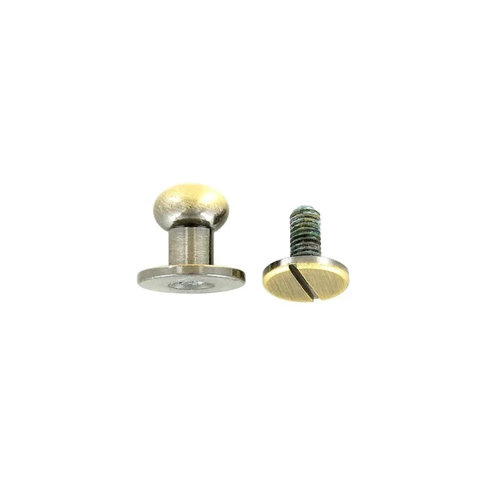 10mm, Antique Brass, Round Top Collar Button Stud with Screw, Solid Brass - PK5
