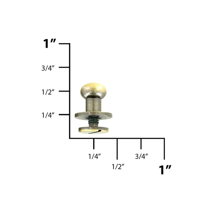 10mm, Antique Brass, Round Top Collar Button Stud with Screw, Solid Brass - PK5