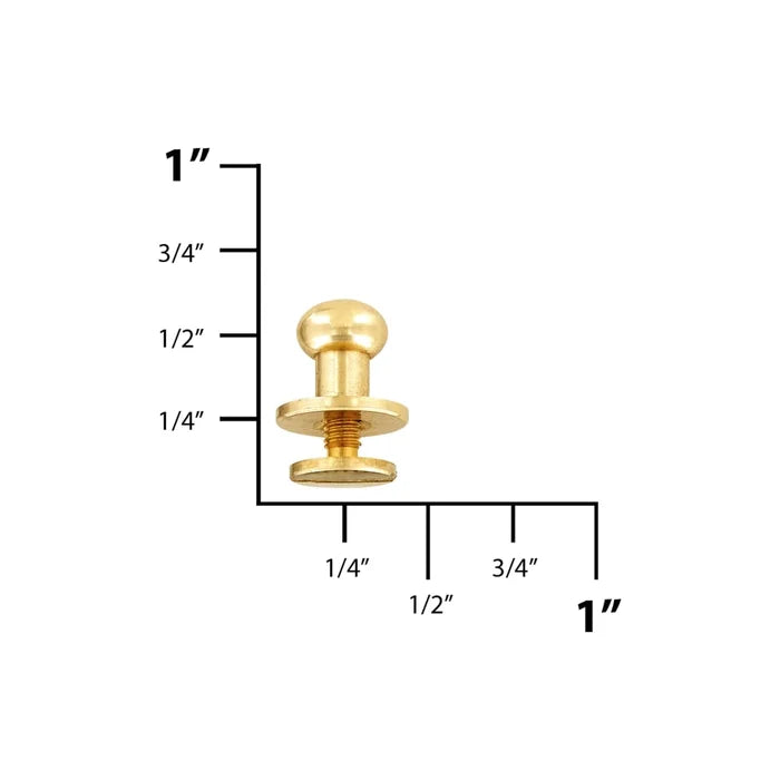 10mm, Brass, Flat Top Collar Button Stud with Screw, Solid Brass - PK5