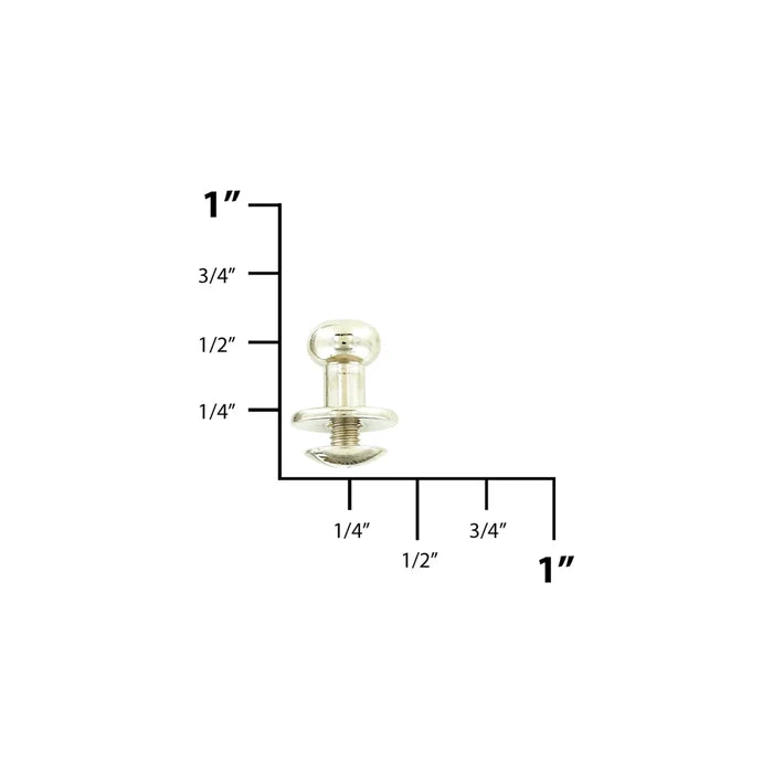 10mm, Shiny Nickel, Flat Top Collar Button Stud with Screw, Solid Brass - PK10