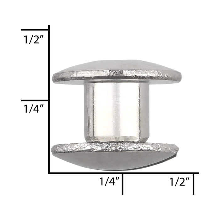 Ohio Travel Bag Fasteners 3/16" Nickel, Open Hole Chicago Screw, Solid Brass, #L-156-3-16SBN L-156-3-16SBN