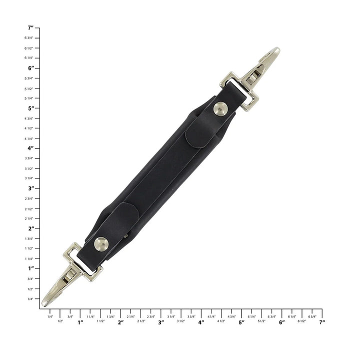 5 1/4" Black, Emergency Handle with Nickel Hardware, Leather