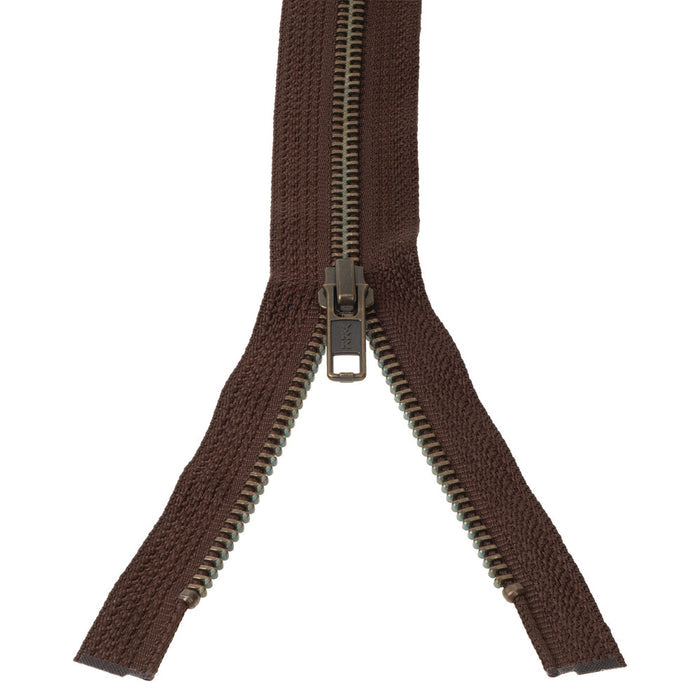 #5 Metal, Brown, 30" YKK Separating Bomber Jacket Zipper with Antique Brass Teeth