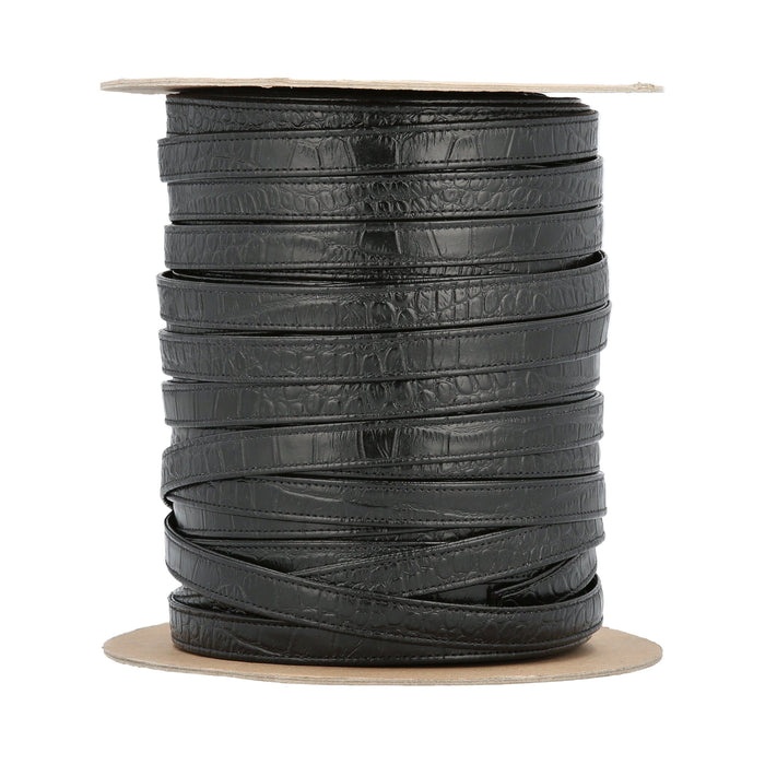 Ohio Travel Bag Strapping 5/8" Blk Gator Grain, Flat Leather Strapping, #CALF-5-8-ALG-BLK CALF-5-8-ALG-BLK