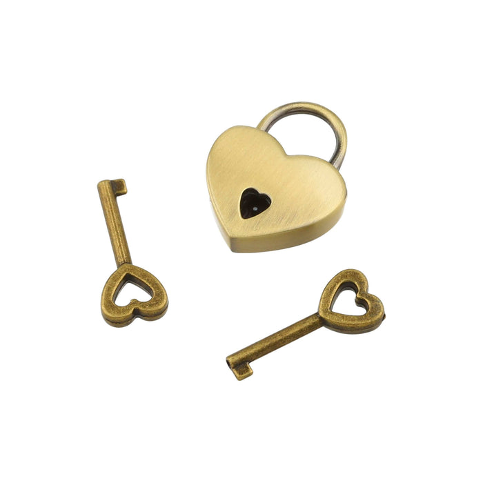 Ohio Travel Bag 7/8" Antique Brass, Small Heart Padlock, Zinc Alloy, #L-3577-ANTB L-3577-ANTB