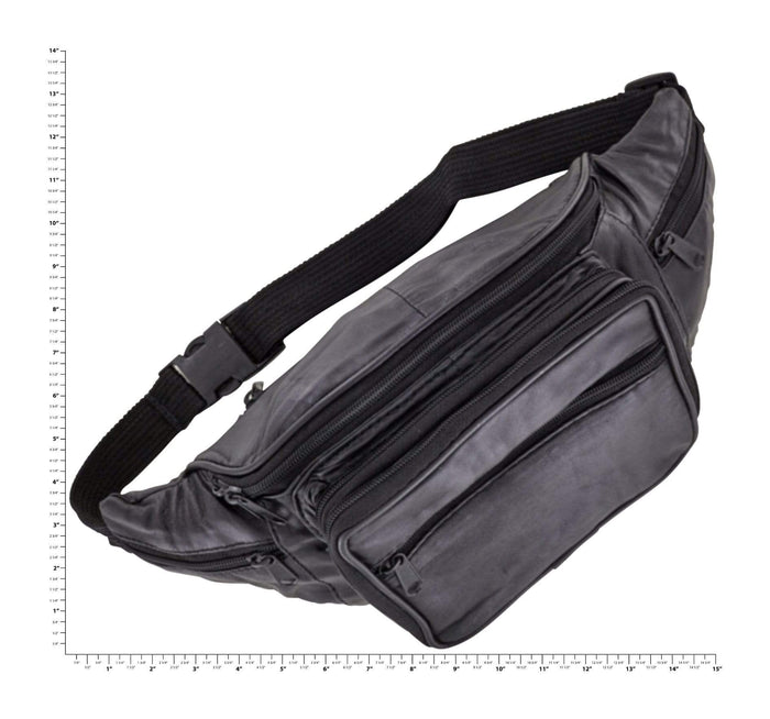 Ohio Travel Bag Novelty & Gift 9" Black, Large Fanny Pack, Leather, #M-1437 M-1437