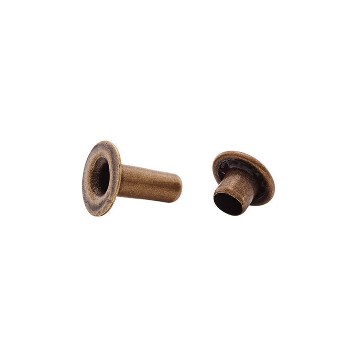 9mm Antique Brass, Single Cap Jiffy Rivets, Solid Brass-100ct