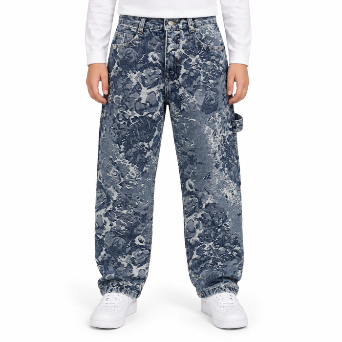 Artistic Print Jeans With Side Pocket