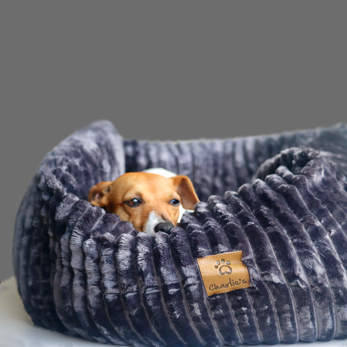 Ascher Plush Corduroy Square Pet Nest Bed - Dark Grey Charlie's Pet Products