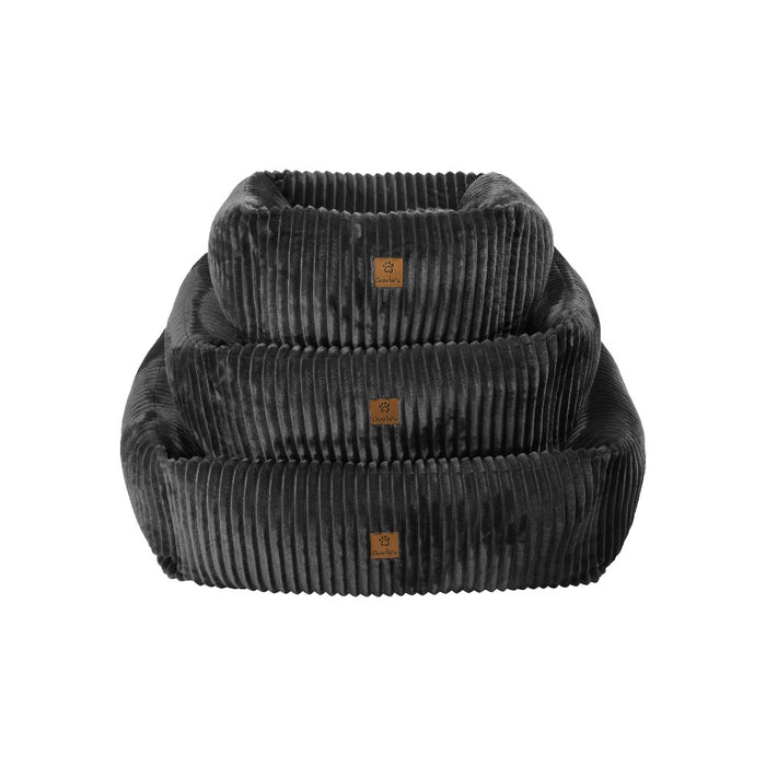 Ascher Plush Corduroy Square Pet Nest Bed - Dark Grey Charlie's Pet Products