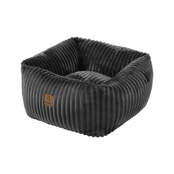 Ascher Plush Corduroy Square Pet Nest Bed - Dark Grey Charlie's Pet Products