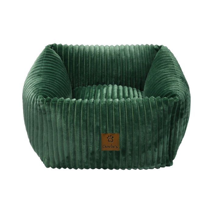 Ascher Plush Corduroy Square Pet Nest Bed - Eden Green Charlie's Pet Products