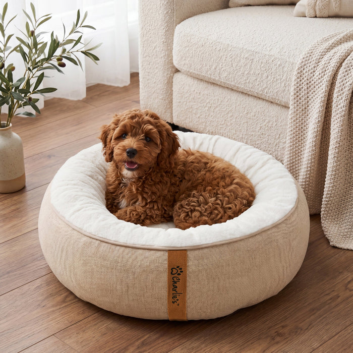 Camden Cotton Jute Plush Round Dog Bed Charlie's Pet