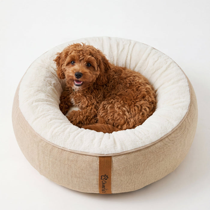 Camden Cotton Jute Plush Round Dog Bed Charlie's Pet