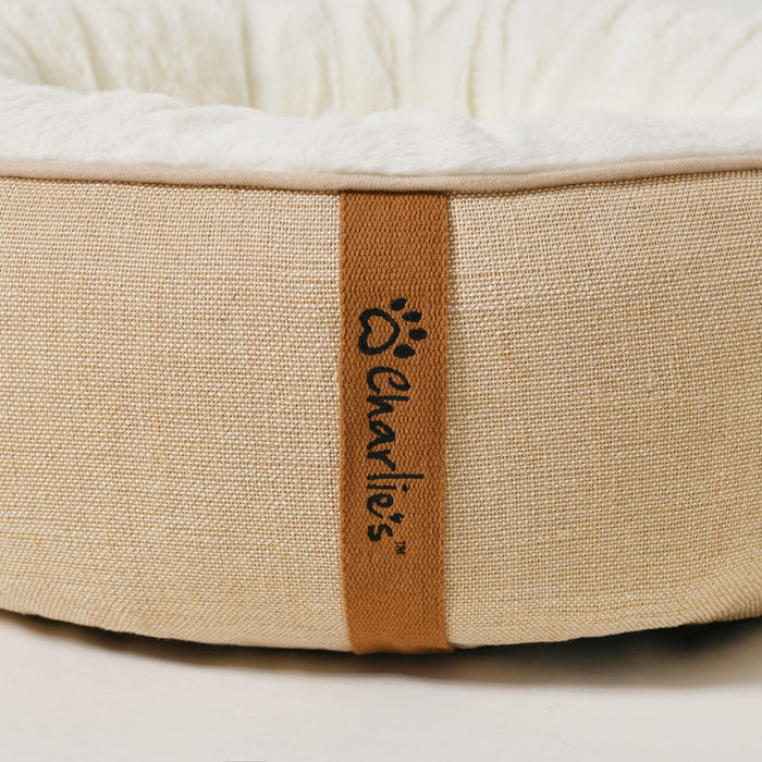 Camden Cotton Jute Plush Round Dog Bed Charlie's Pet