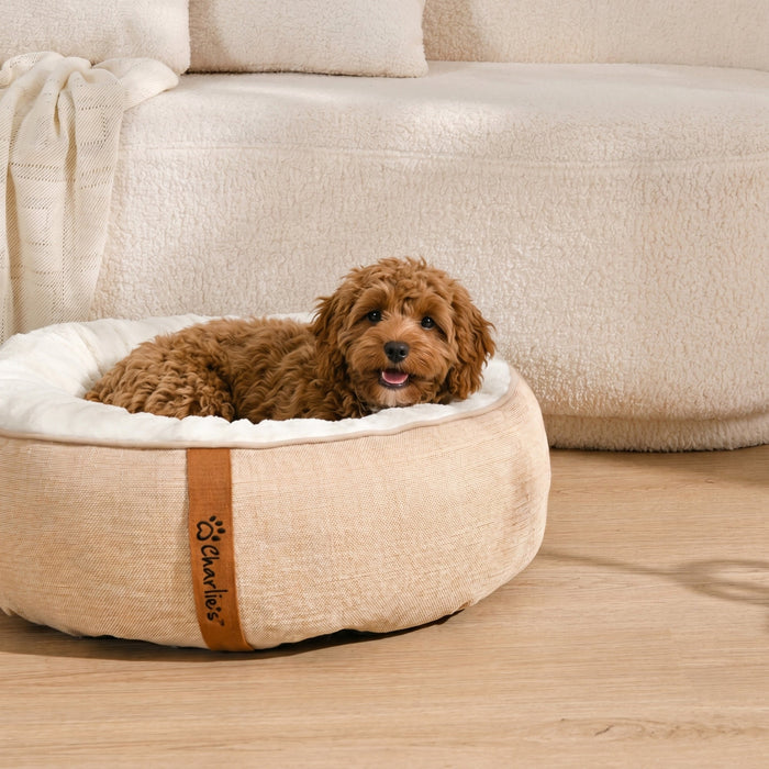 Camden Cotton Jute Plush Round Dog Bed Charlie's Pet