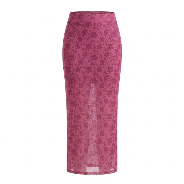 Casual Floral Mesh Maxi Skirt