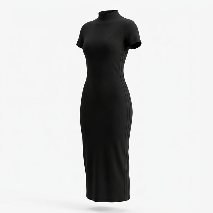 Casual Ribbed Mock Neck Short Sleeve Maxi Dress
