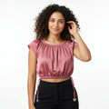 Casual Rose Ruched Crop Top With Side Tie