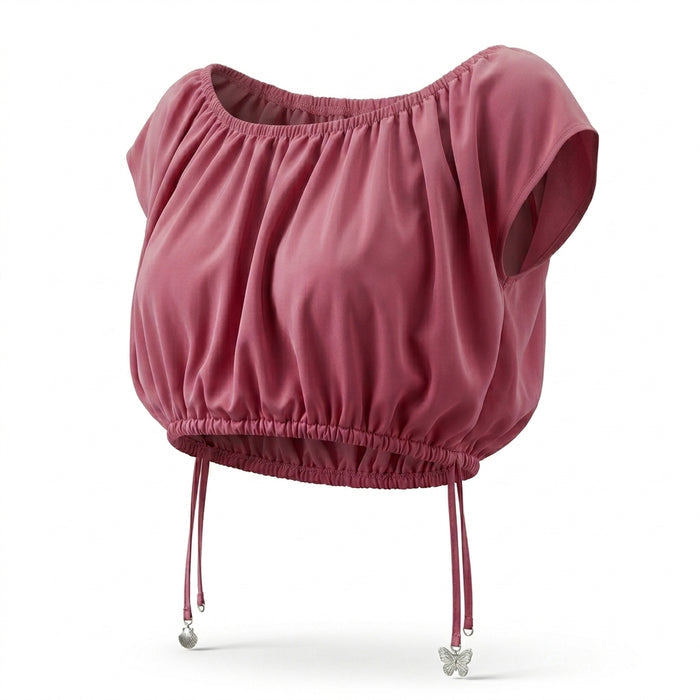 Casual Rose Ruched Crop Top With Side Tie