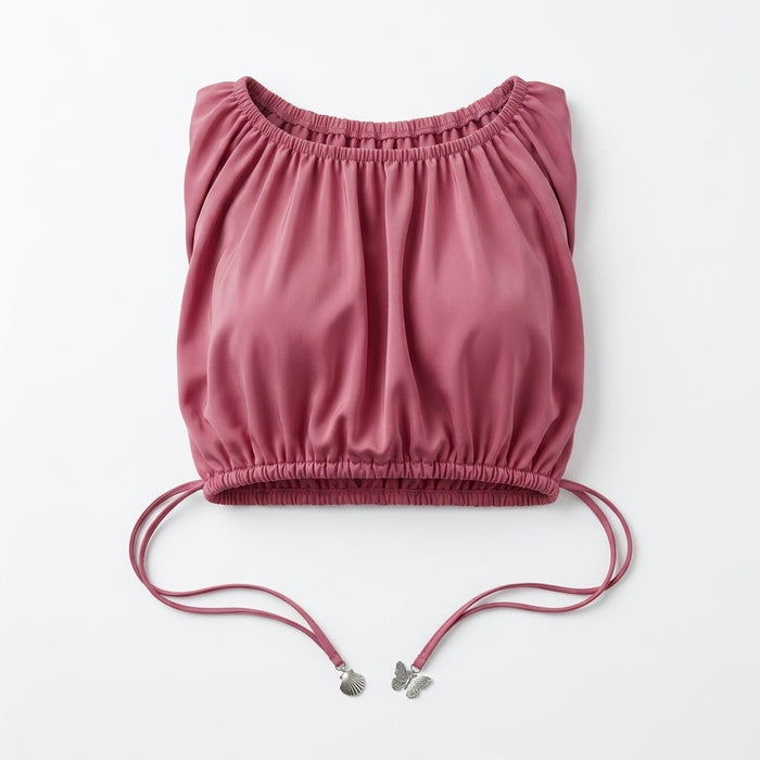 Casual Rose Ruched Crop Top With Side Tie