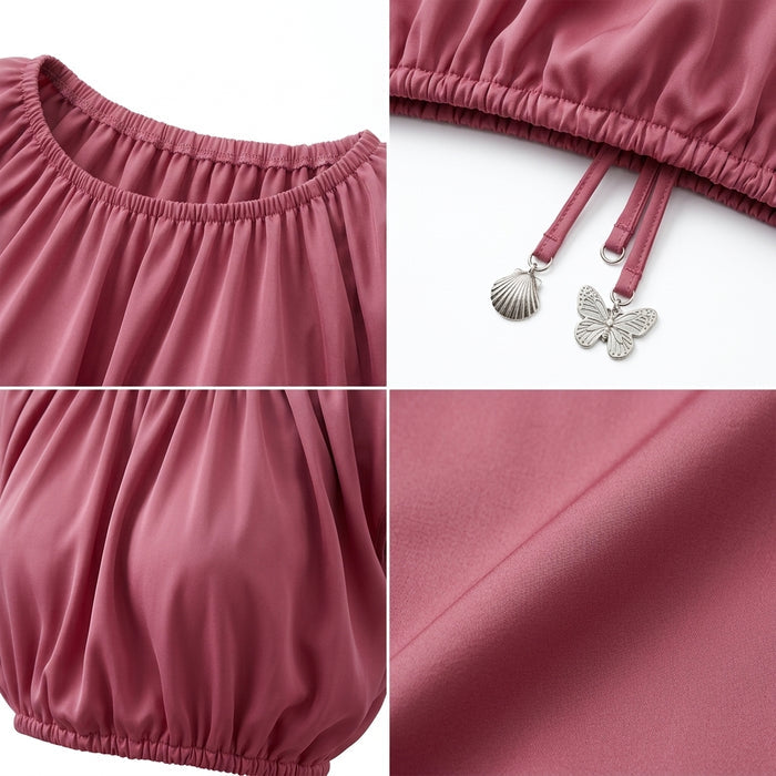 Casual Rose Ruched Crop Top With Side Tie