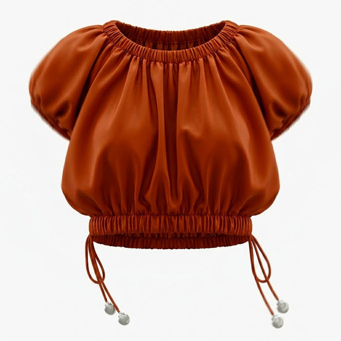 Casual Rose Ruched Crop Top With Side Tie