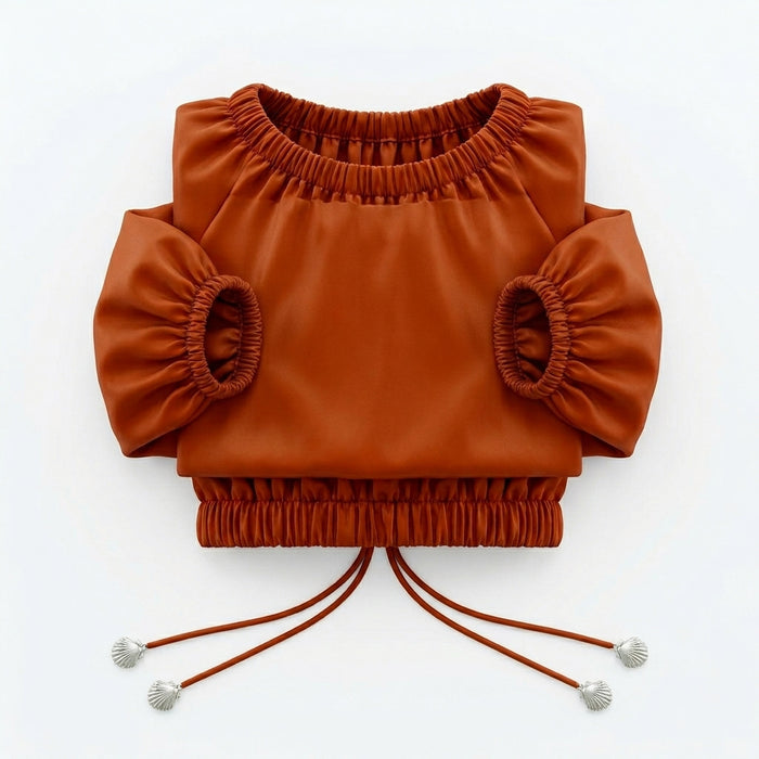 Casual Rose Ruched Crop Top With Side Tie