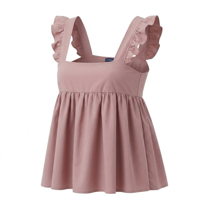 Casual Sleeveless Peplum Top With Ruffle Strap