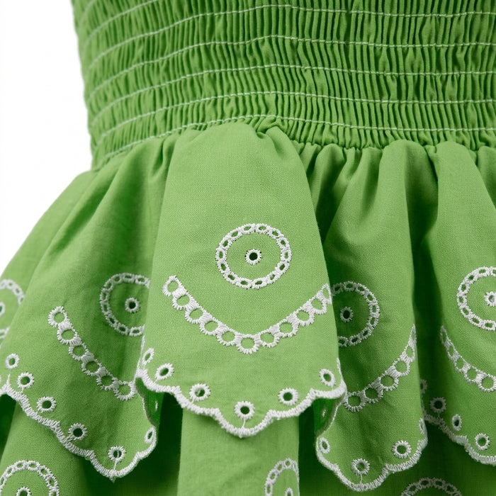 Casual Smocked Tiered Camisole Top With Embroidered Eyelet