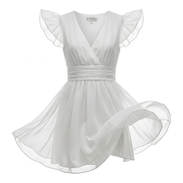 Casual V Neck Puff Sleeve Mini Dress
