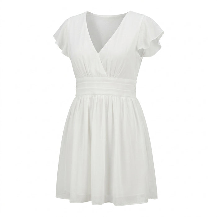 Casual V Neck Puff Sleeve Mini Dress
