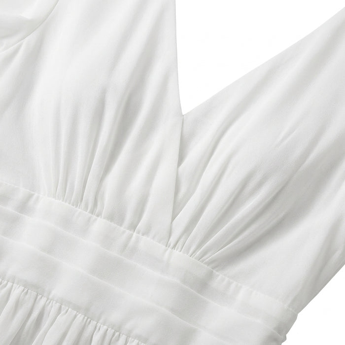 Casual V Neck Puff Sleeve Mini Dress