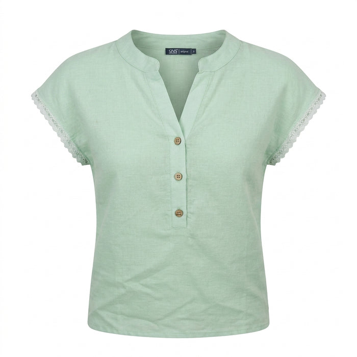 Casual Wear Women Lace Trim Henley Top