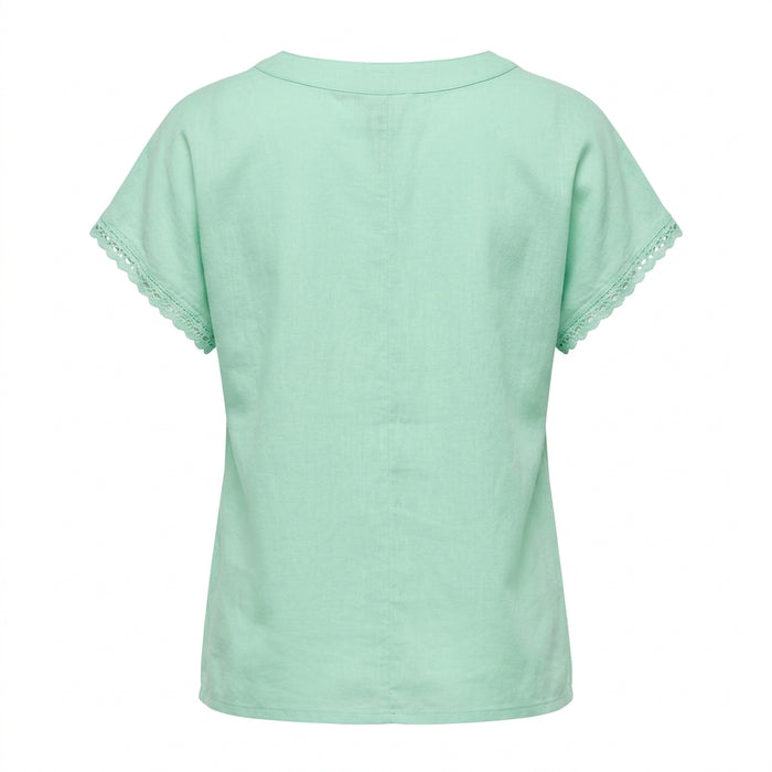 Casual Wear Women Lace Trim Henley Top