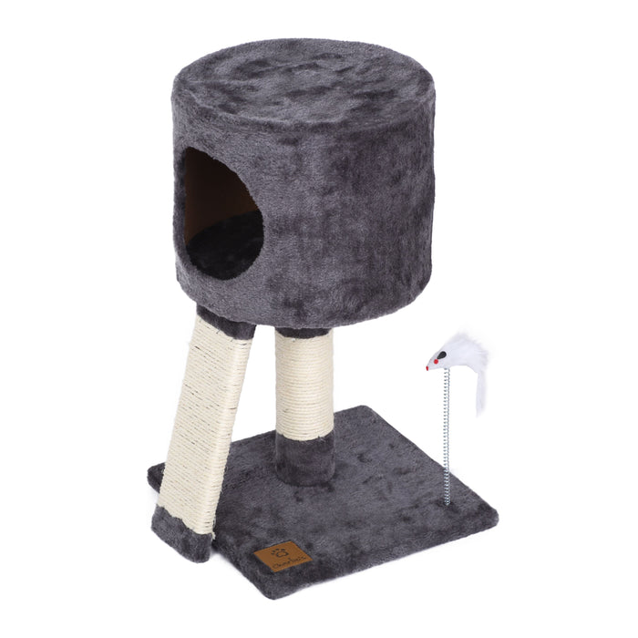 Cat Tree Cubby with Scratching Ramp with Mouse Teaser Toy - Grey Charlie's Pet Products
