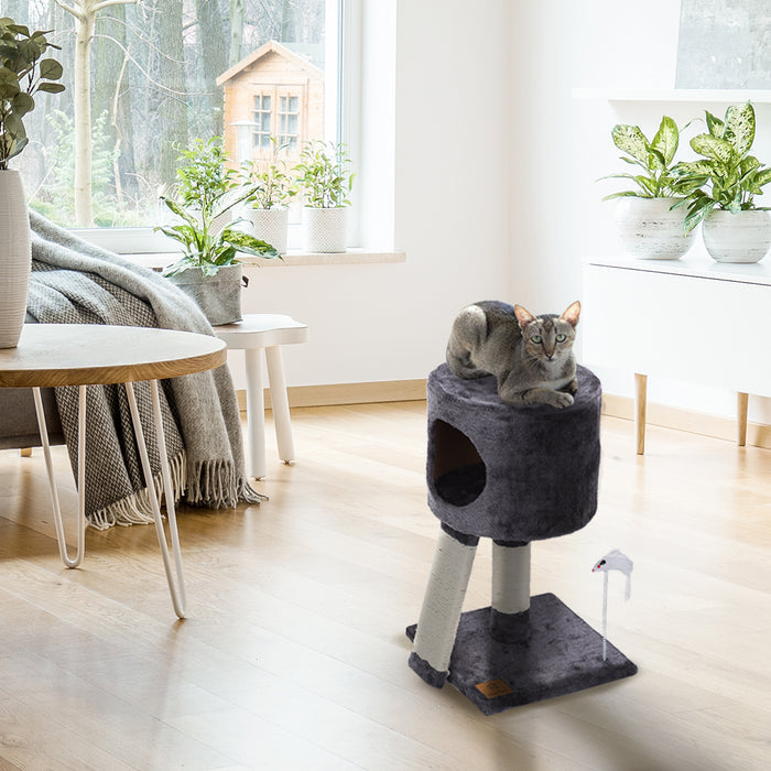 Cat Tree Cubby with Scratching Ramp with Mouse Teaser Toy - Grey Charlie's Pet Products
