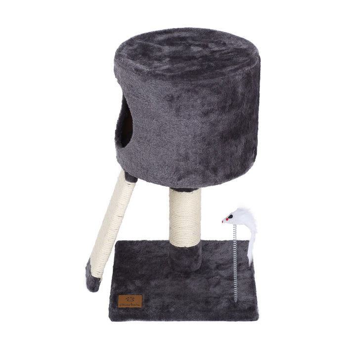 Cat Tree Cubby with Scratching Ramp with Mouse Teaser Toy - Grey Charlie's Pet Products