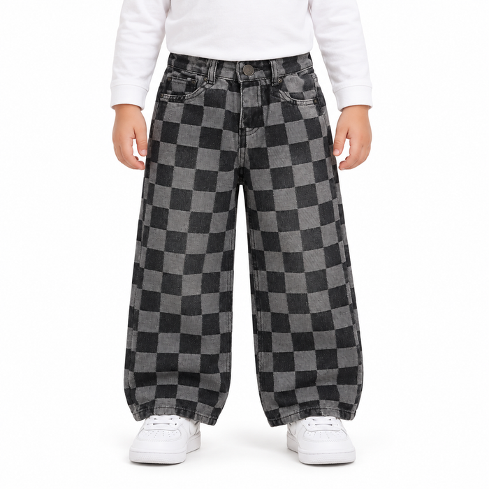 Checkered Wide Leg Jeans