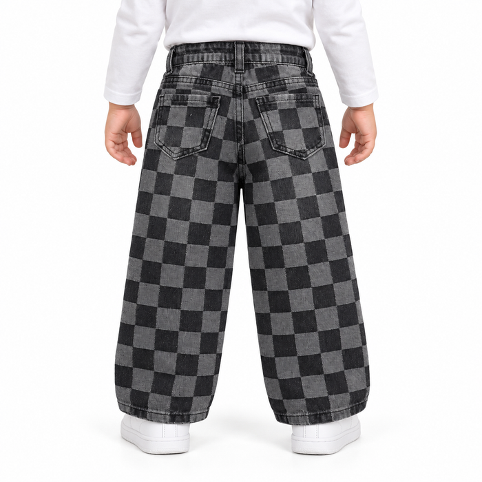 Checkered Wide Leg Jeans