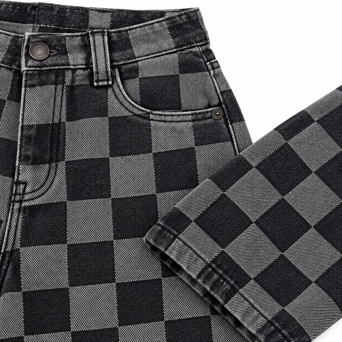 Checkered Wide Leg Jeans