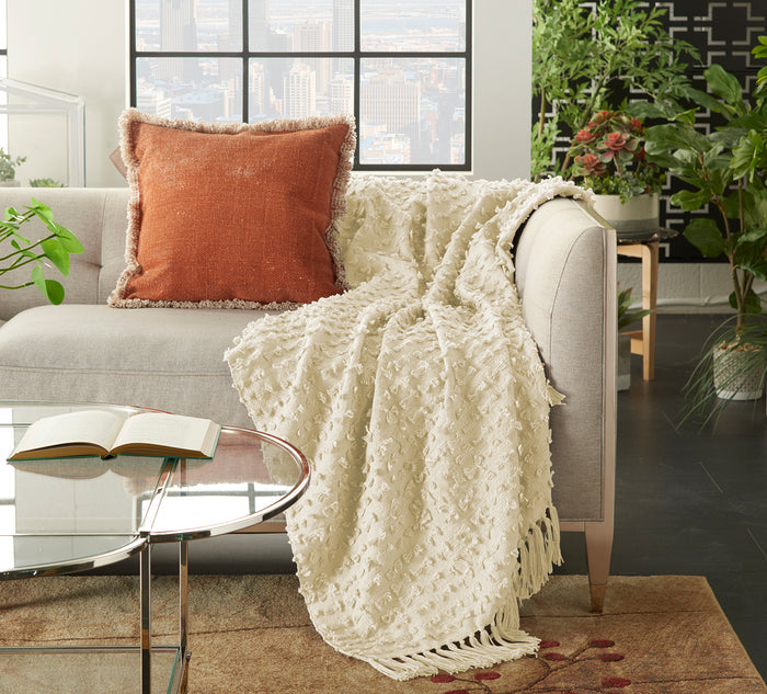 Cream Tufted Fringe Throw