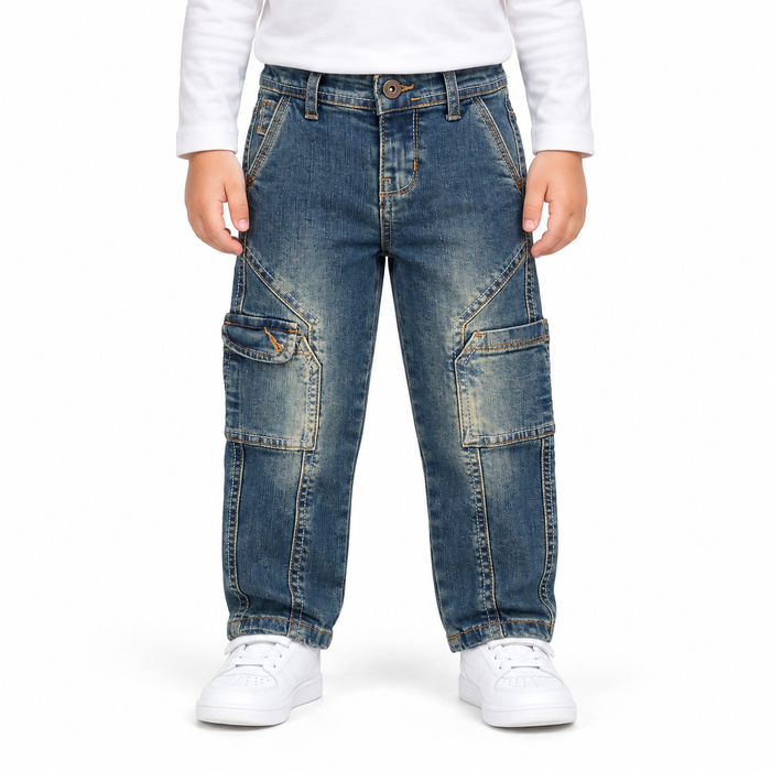 Denim Cargo Pants With Side Pockets