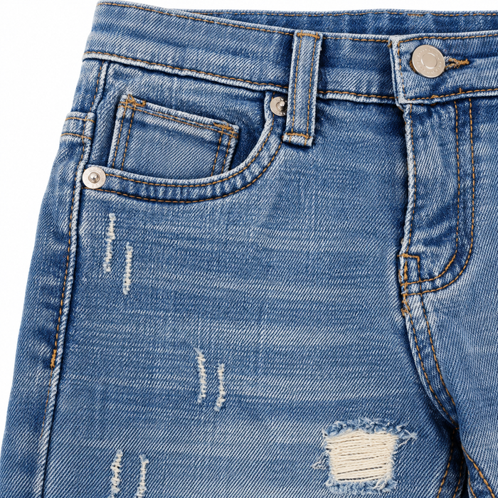 Distressed Jeans With Front Patch Detail