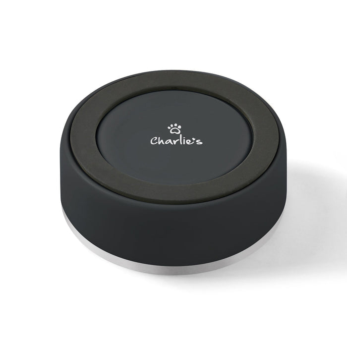 Duro Double Wall Stainless Steel Dog Bowl with Removable Slow Feeder Attachment Black Charlie's Pet