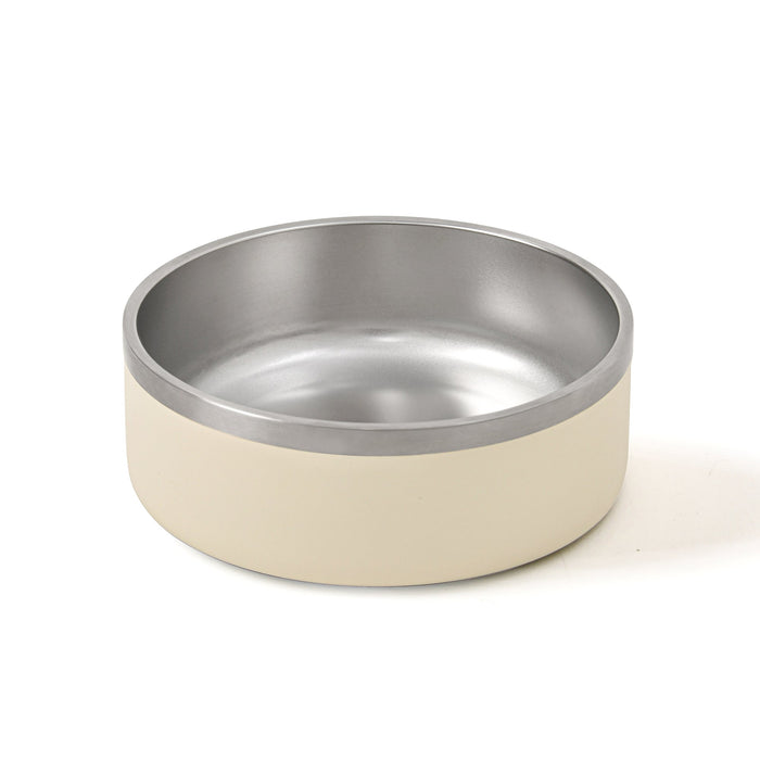 Duro Double Wall Stainless Steel Dog Bowl with Removable Slow Feeder Attachment Cream Charlie's Pet