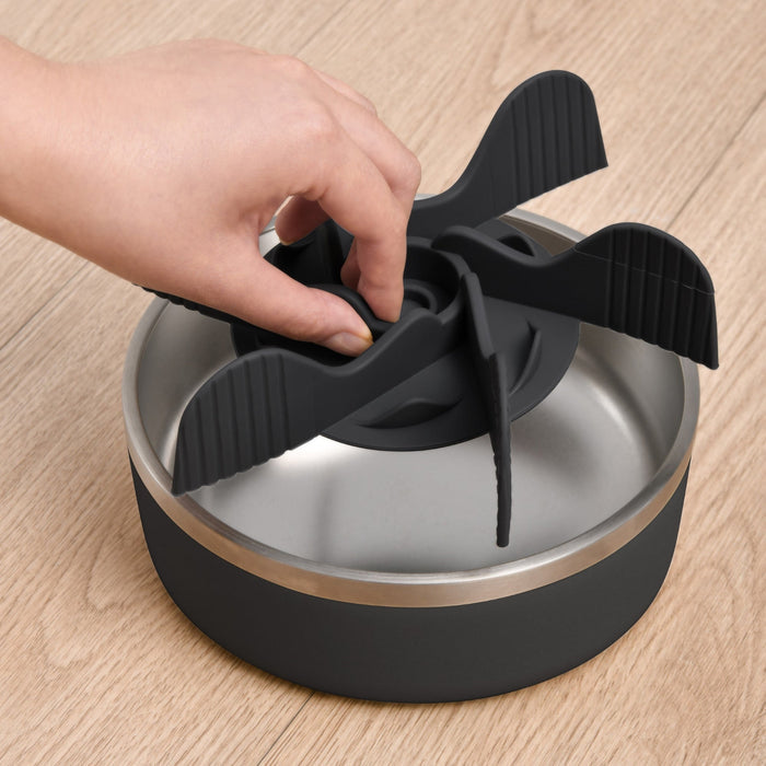 Duro Double Wall Stainless Steel Dog Bowl with Removable Slow Feeder Attachment Black Charlie's Pet