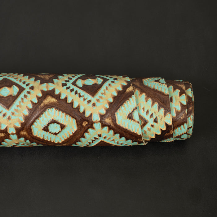 Embossed Leather, 2/3 oz., Aztec Turquoise/Brown